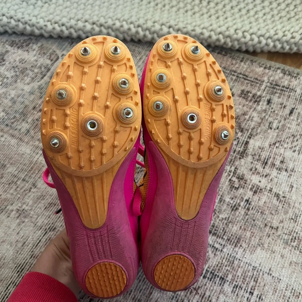 Nike Pink and Yellow Track Spikes - Picture 4 of 5